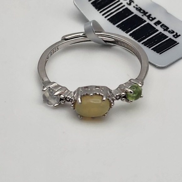 NWT Sterling Silver, Natural China Stone, Peridot, & Moonstone Adjustable Ring - Picture 5 of 6